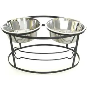 Photo of Bone Raised Double Dog Bowl - Large/Black