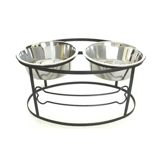 Bone Raised Double Dog Bowl - Medium/Black Photo 1