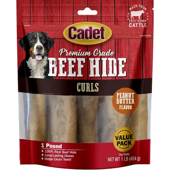 Cadet Premium Grade Beef Hide Chew Curls Peanut Butter Flavor Photo 1