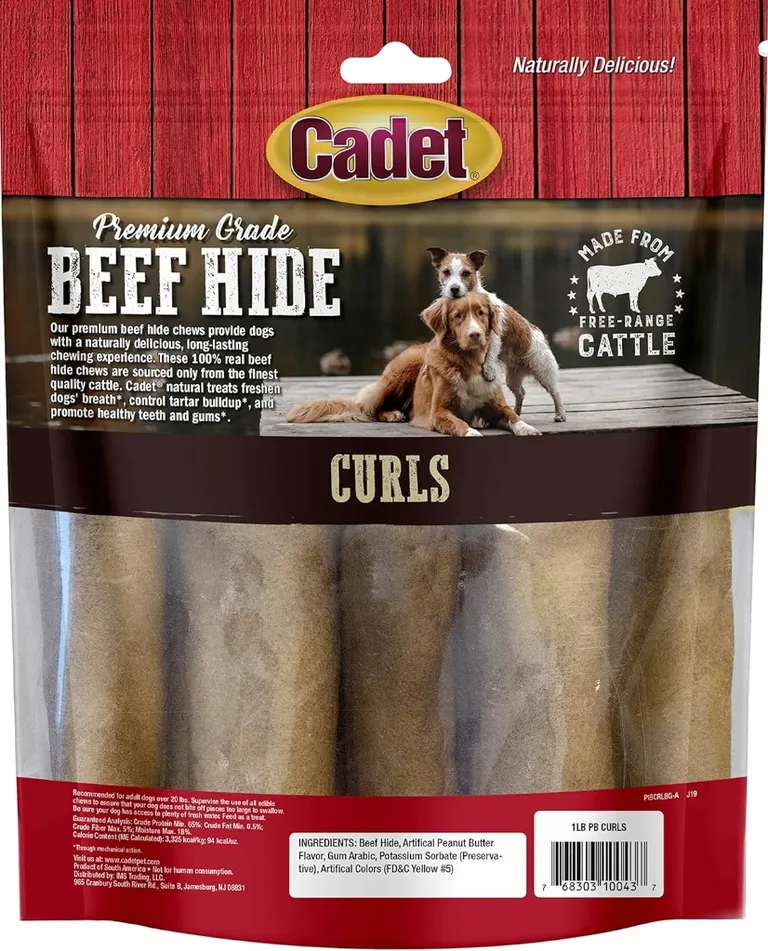 Cadet Premium Grade Beef Hide Chew Curls Peanut Butter Flavor Photo 1