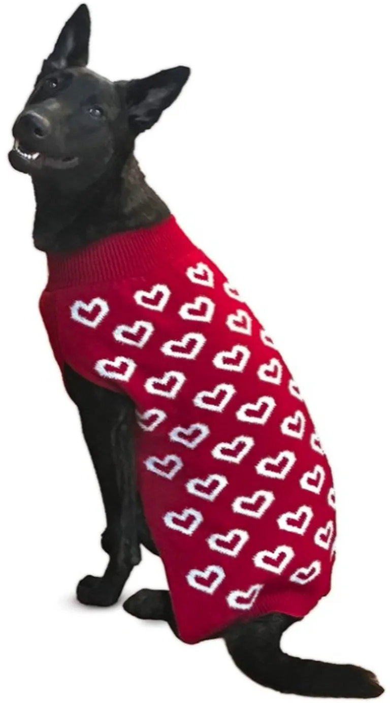 Fashion Pet All Over Hearts Dog Sweater Red Photo 1