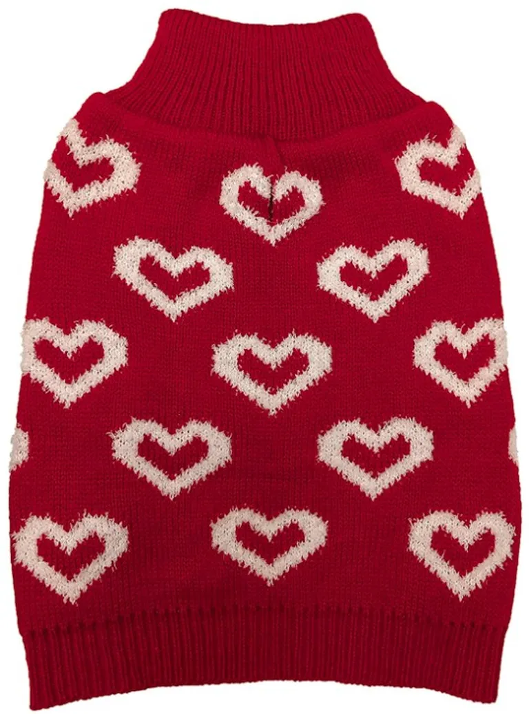 Fashion Pet All Over Hearts Dog Sweater Red Photo 2