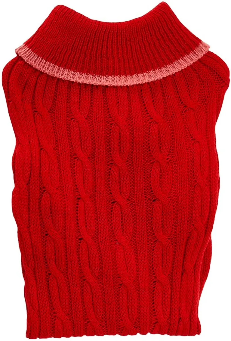 Fashion Pet Cable Knit Dog Sweater - Red Photo 4