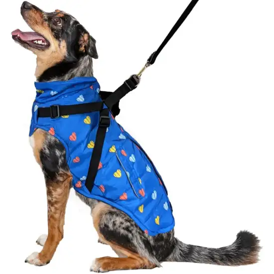 Fashion Pet Puffy Heart Harness Coat Blue Photo 1