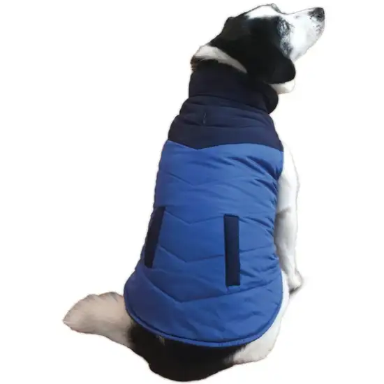 Fashion Pet Reversible Color Block Puffer Dog Jacket Blue Photo 3