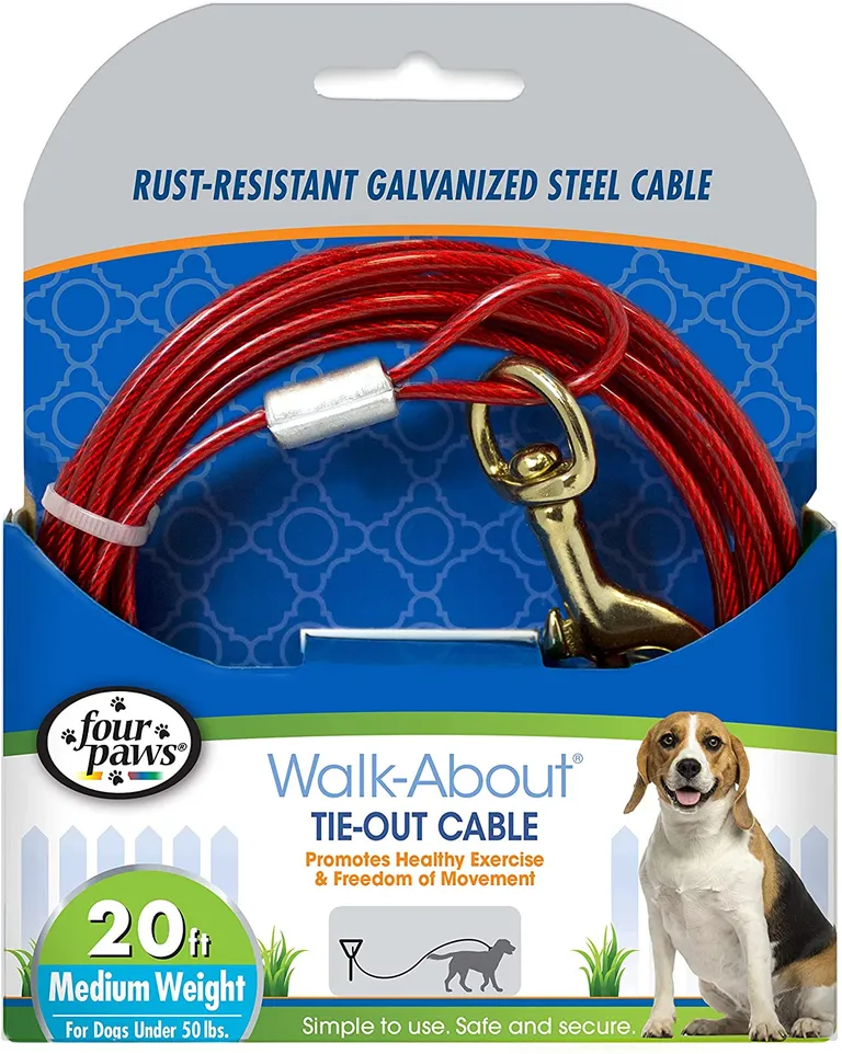 Four Paws Dog Tie Out Cable - Medium Weight - Red Photo 1