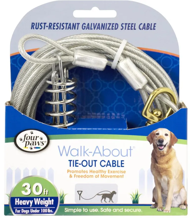 Four Paws Walk-About Tie-Out Cable Heavy Weight for Dogs up to 100 lbs Photo 1