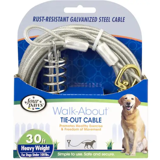 Four Paws Walk-About Tie-Out Cable Heavy Weight for Dogs up to 100 lbs Photo 1