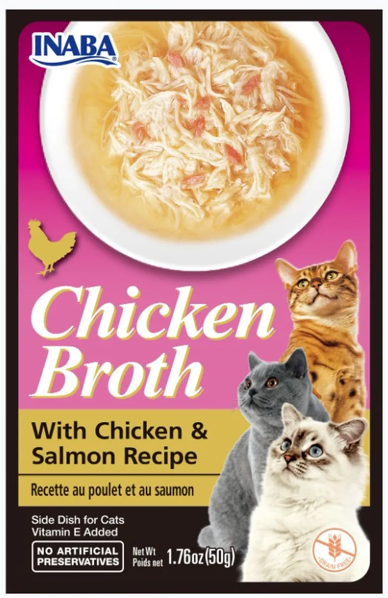 Inaba Chicken Broth with Chicken and Salmon Recipe Side Dish for Cats Photo 1