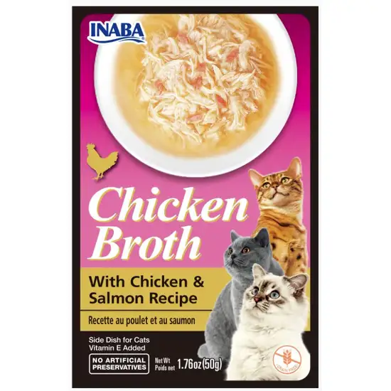 Inaba Chicken Broth with Chicken and Salmon Recipe Side Dish for Cats Photo 1