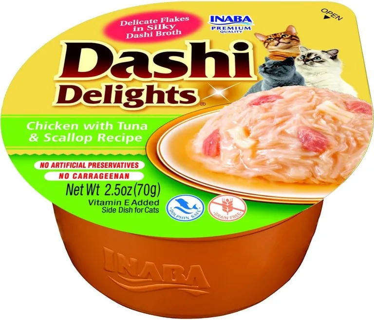 Inaba Dashi Delighrs Chicken with Tuna & Scallop Flavored Bits in Broth Cat Food Topping Photo 1