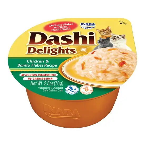 Inaba Dashi Delights Chicken & Bonito Flakes Flavored Bits in Broth Cat Food Topping Photo 1