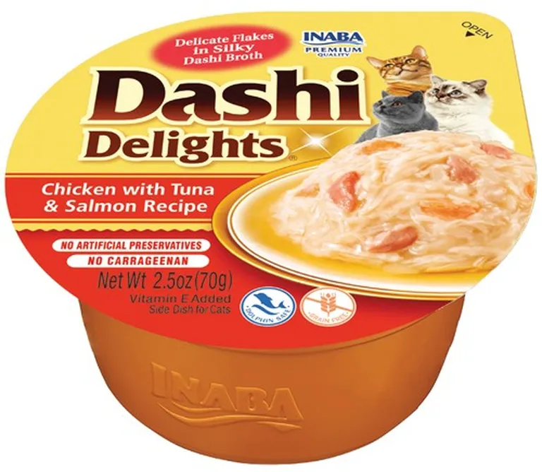 Inaba Dashi Delights Chicken with Tuna & Salmon Flavored Bits in Broth Cat Food Topping Photo 1