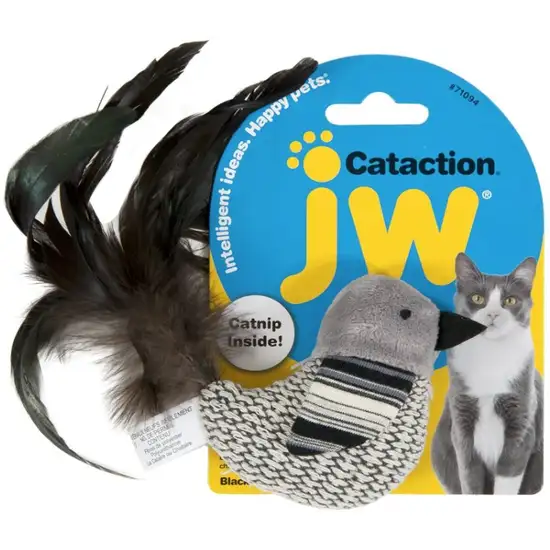 JW Pet Cataction Catnip Black And White Bird Cat Toy With Feather Tail Photo 1
