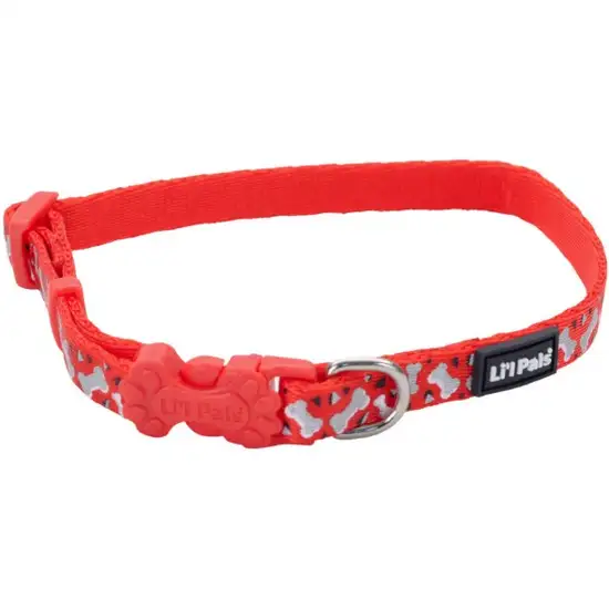 Li'L Pals Reflective Collar - Red with Bones Photo 1