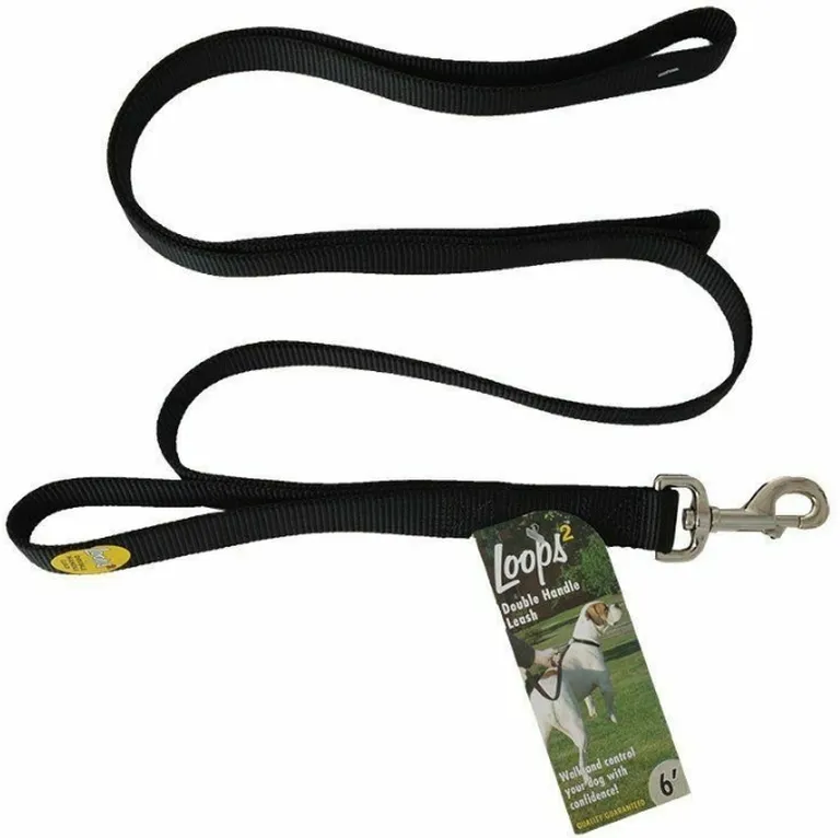 Loops 2 Double Nylon Handle Leash - Black Photo 2