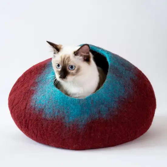 Maroon and Teal Cat Cave Bed Photo 1