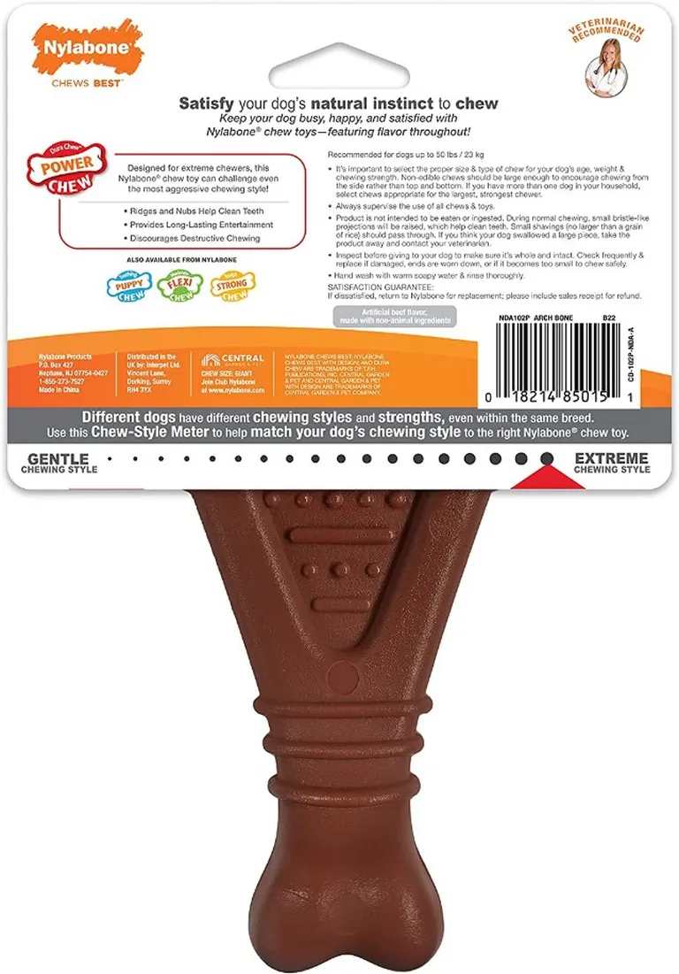 Nylabone Power Chew Arch Bone Dental Toy Beef Flavor Photo 2