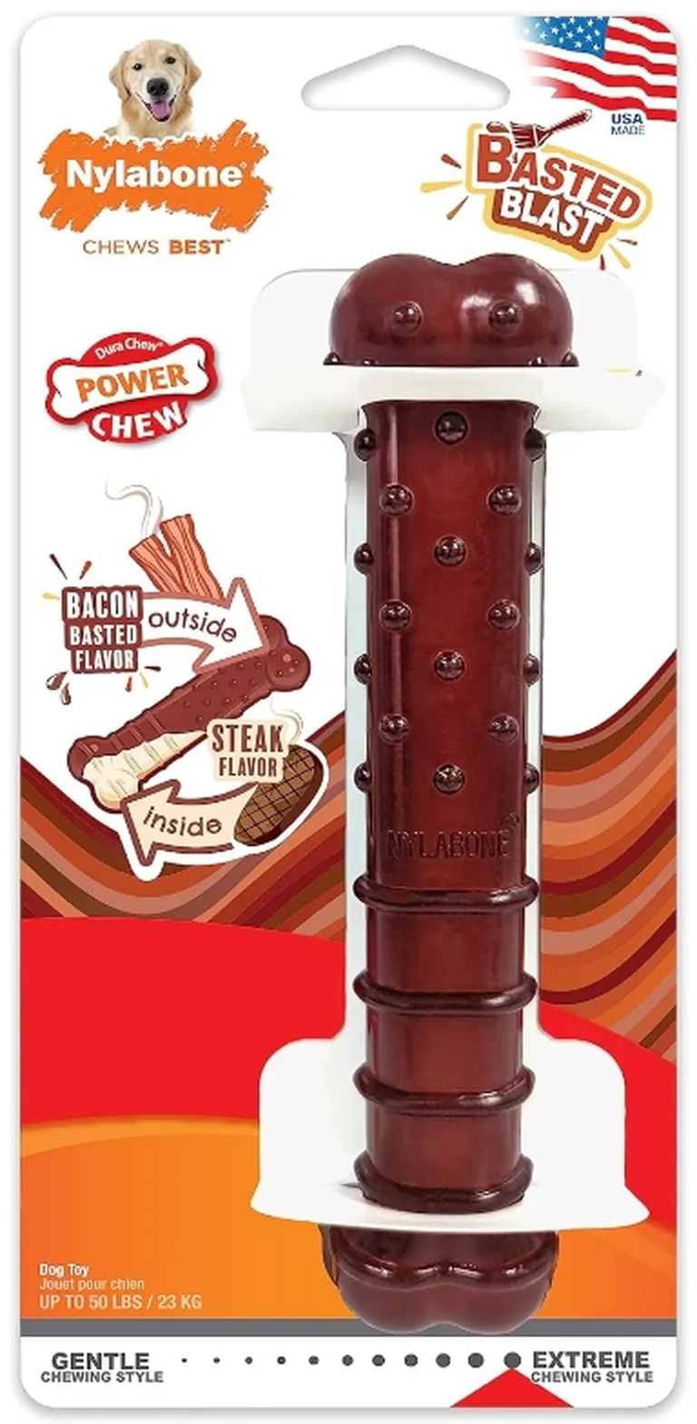 Nylabone Power Chew Basted Blast Chew Bone Bacon and Steak Flavor Giant Photo 3