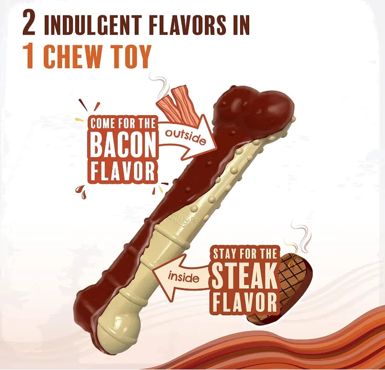 Nylabone Power Chew Basted Blast Chew Bone Bacon and Steak Flavor Giant Photo 4