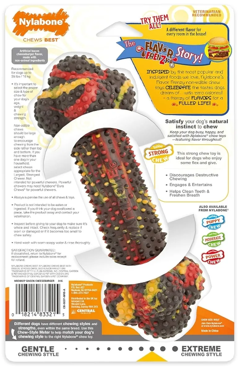 Nylabone Power Chew Flavor Frenzy Chew Bacon Cheeseburger Flavor Wolf Photo 2