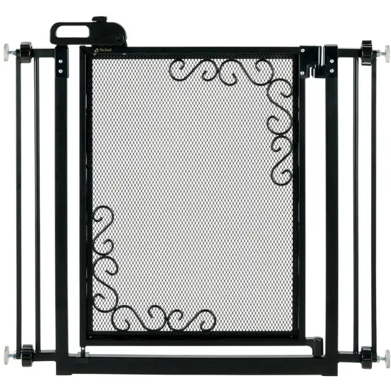 One-Touch Metal Mesh Pet Gate in Black Photo 2