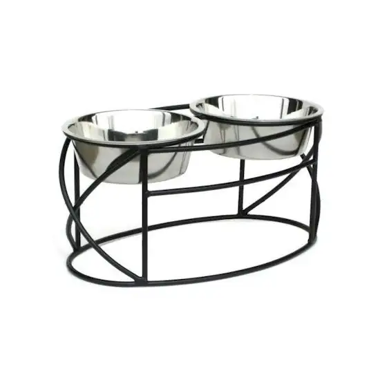 Oval Cross Double Raised Feeder - Large/Black Photo 1