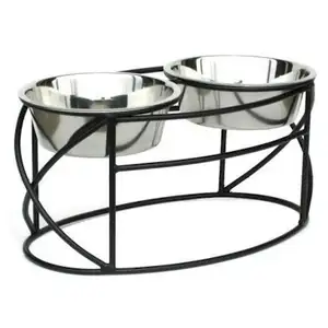 Photo of Oval Cross Double Raised Feeder - Large/Black