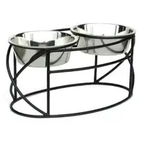 Photo of Oval Cross Double Raised Feeder - Medium/Black