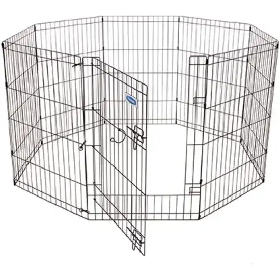 Petmate Exercise Pen Single Door with Snap Hook Design and Ground Stakes for Dogs Black Photo 2