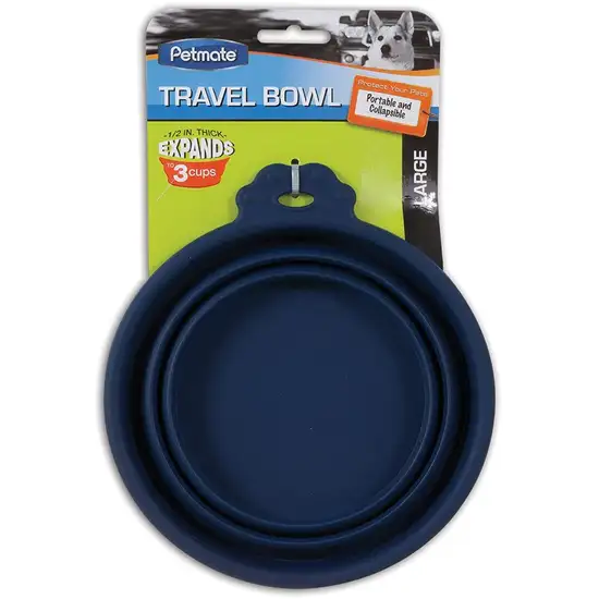 Petmate Round Silicone Travel Pet Bowl Blue Photo 1