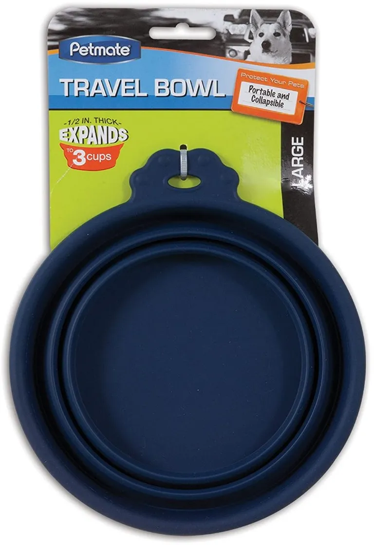 Petmate Round Silicone Travel Pet Bowl Blue Photo 1