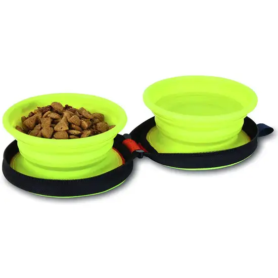 Petmate Silicone Travel Duo Bowl Blue Photo 3