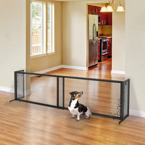 Richell Large Freestanding Metal Mesh Pet Gate in Black Photo 1