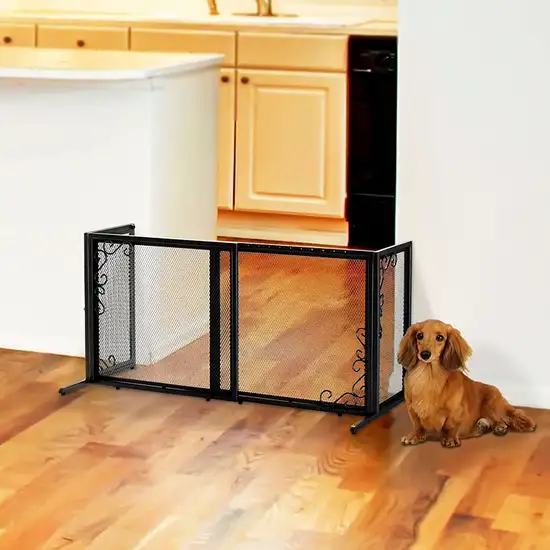 Richell Small Freestanding Metal Mesh Pet Gate in Antique Bronze Photo 1