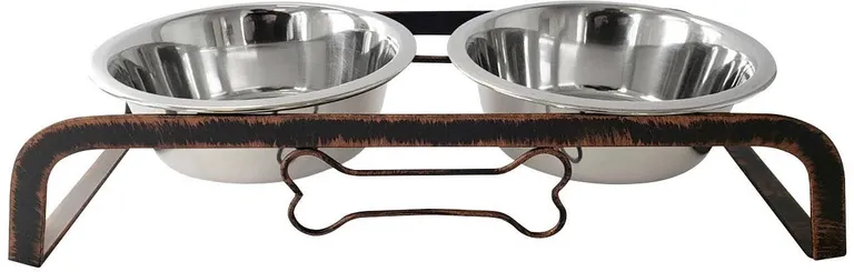 Rustic Elevated 16oz Two Bowl Dog Feeding Station Photo 2