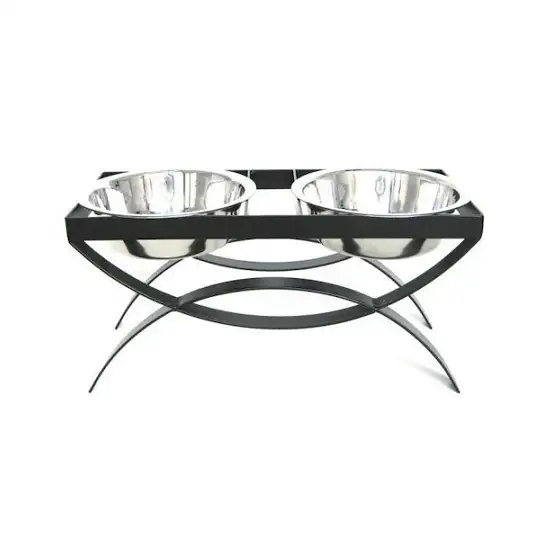 SeeSaw Double Elevated Dog Bowl - Small/Black Photo 1