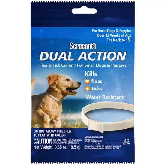 Sergeants Dual Action Flea and Tick Collar II for Small Dogs and Puppies Neck Size 15