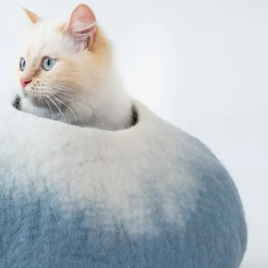 Sky Blue and White Cat Cave Bed Photo 4