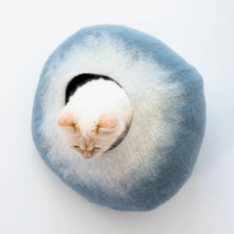 Sky Blue and White Cat Cave Bed Photo 2