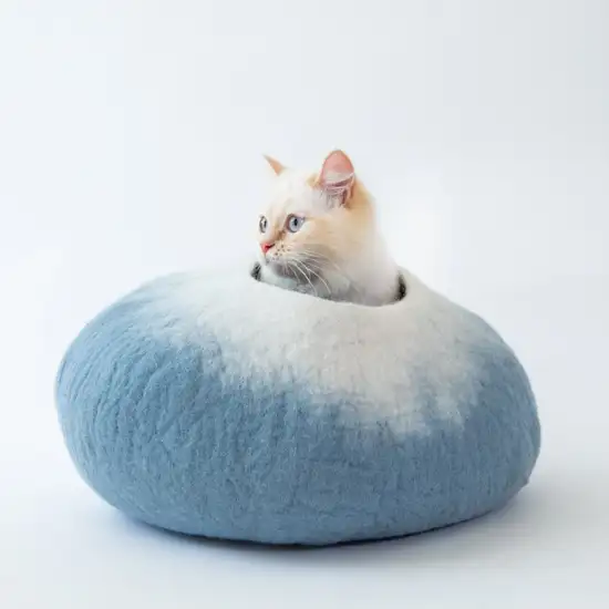 Sky Blue and White Cat Cave Bed Photo 1