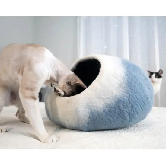 Sky Blue and White Cat Cave Bed Photo 3