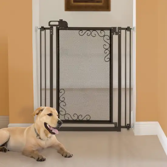 Tall One-Touch Metal Mesh Pet Gate in Antique Bronze Photo 1