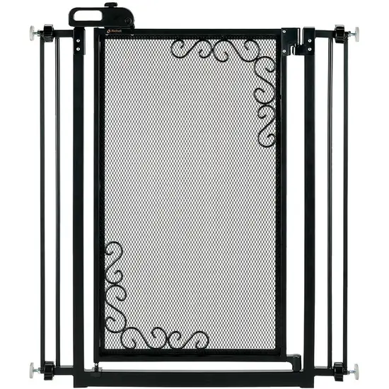 Tall One-Touch Metal Mesh Pet Gate in Black Photo 2