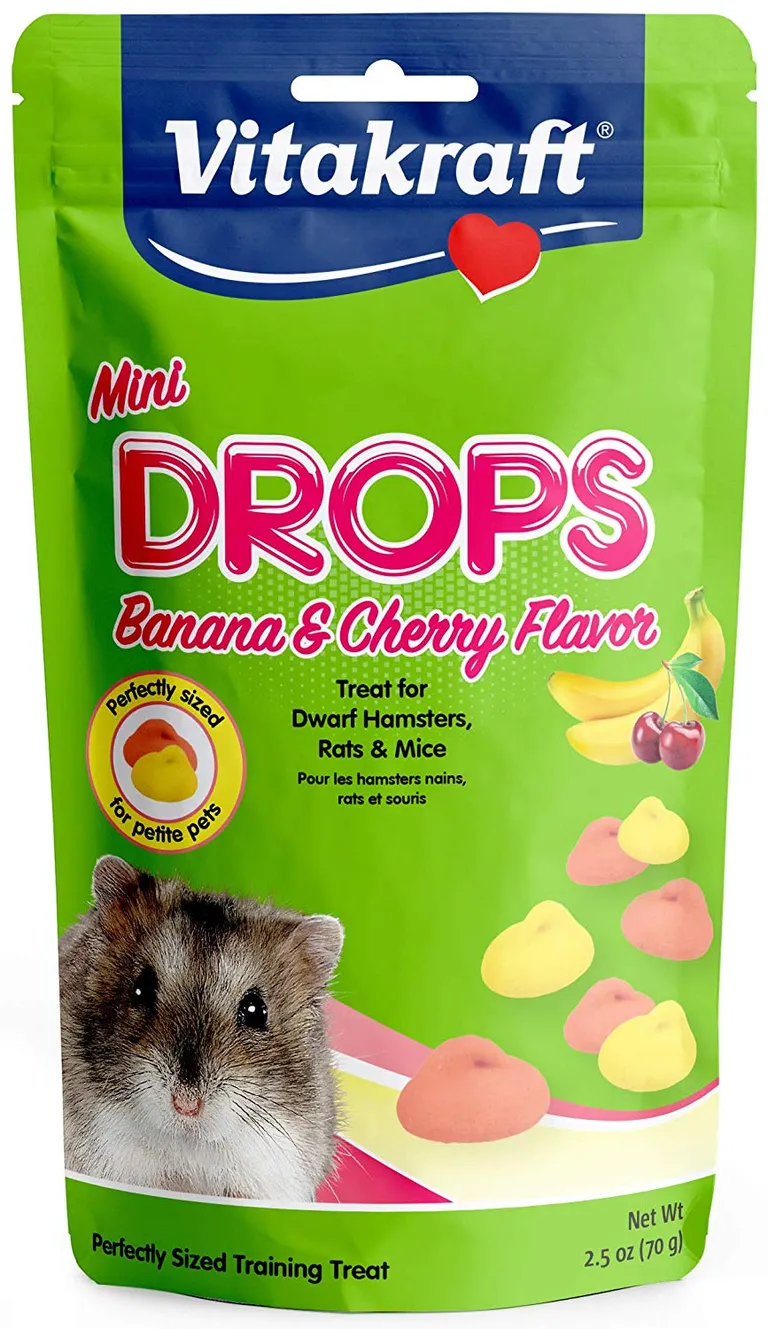 Vitakraft Mini Drops Treat for Hamsters, Rats & Mice - Banana & Cherry Flavor Photo 1