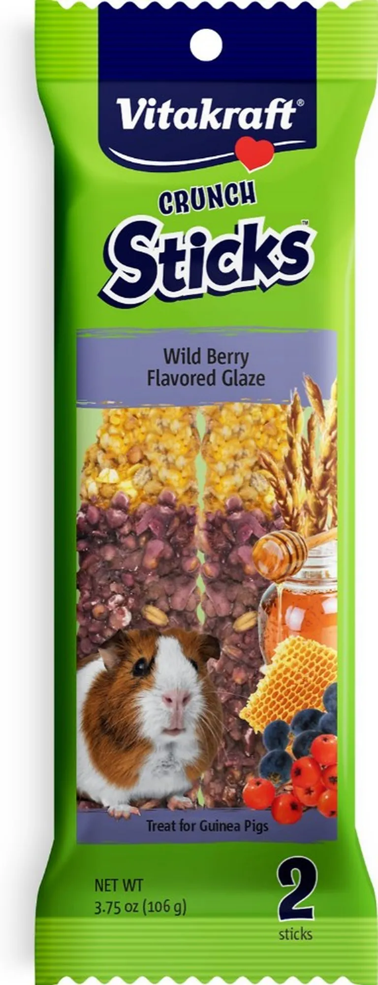 Vitakraft Triple Baked Crunch Sticks Treat for Guinea Pigs - Berry & Yogurt Flavor Photo 1