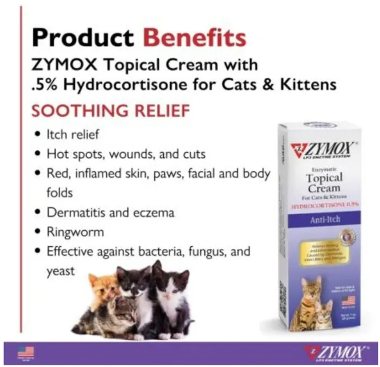 Zymox Enzymatic Anti-Itch Topical Cream for Cats & Kittens with Hydrocortisone Photo 2